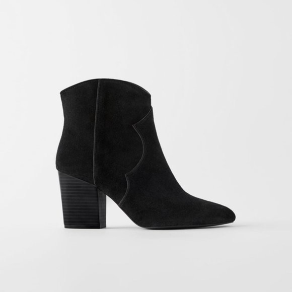 Zara Black Suede Cowboy Ankle Boots - Picture 3 of 9